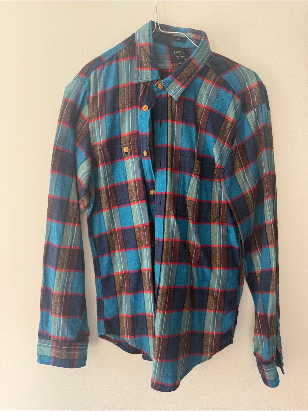 J. Crew Teal and Navy Plaid Long-Sleeve Button-Down Shirt